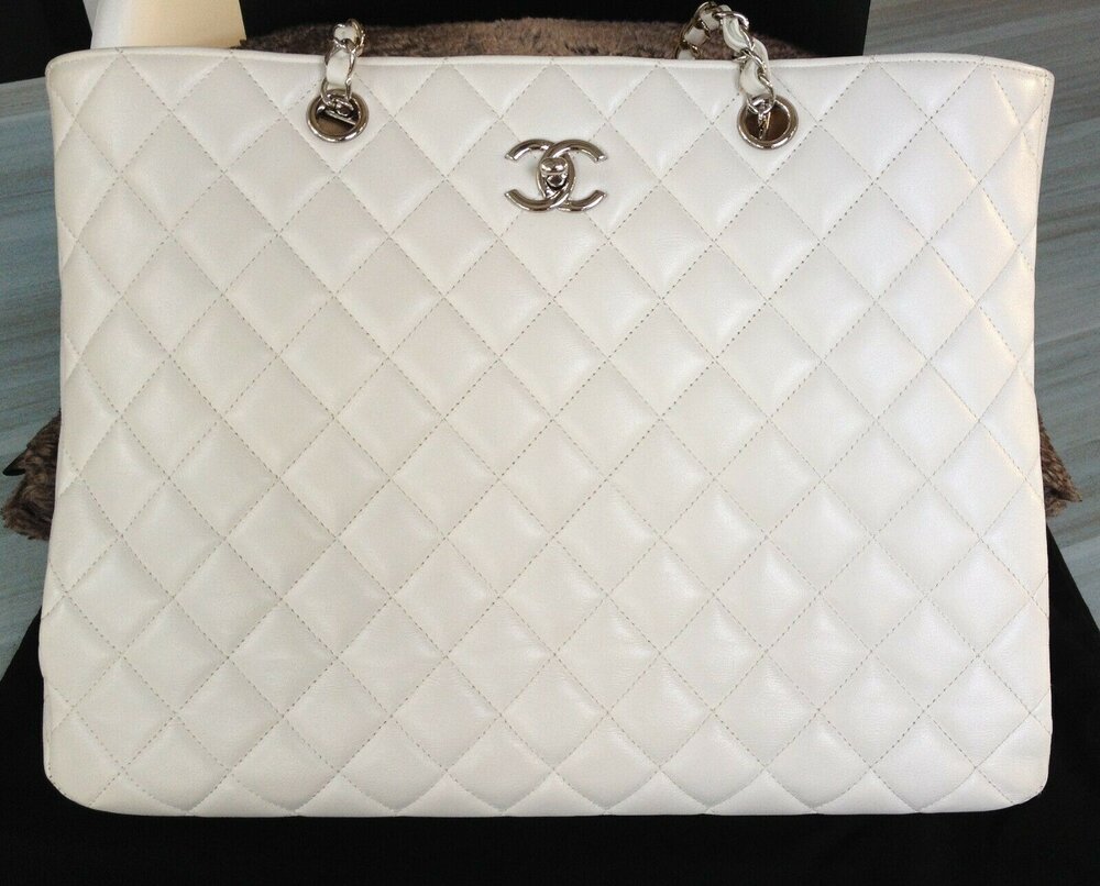 Chanel Silver Small Chain Me Tote Silvery Leather Pony-style