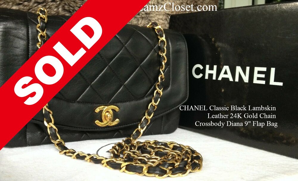 CHANEL Classic Black Lambskin Leather 24K Gold Chain