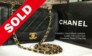 CHANEL Classic Black Lambskin Leather 24K Gold Chain Crossbody