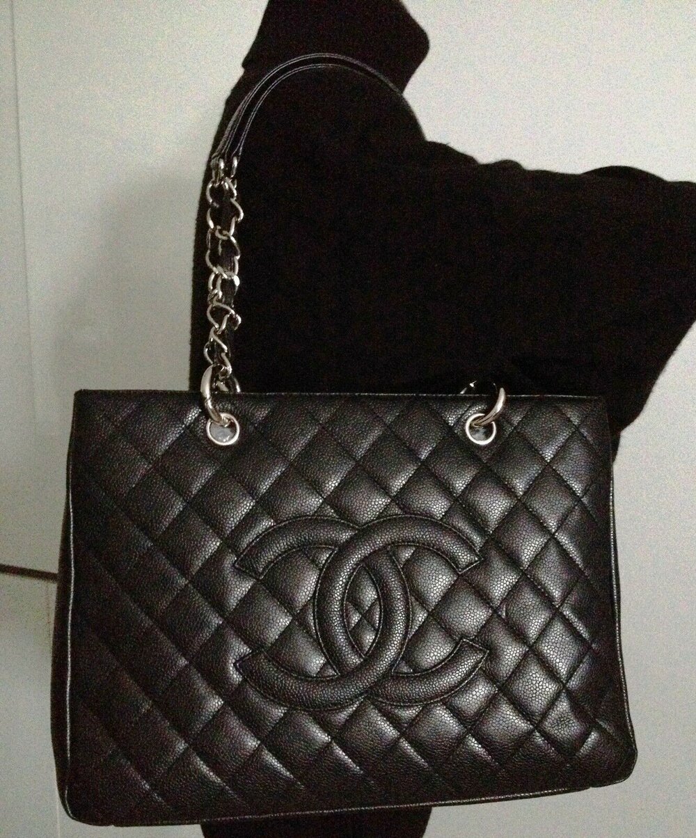 Chanel Black Caviar Grand Shopper Tote GST Bag SHW 67160 For Sale