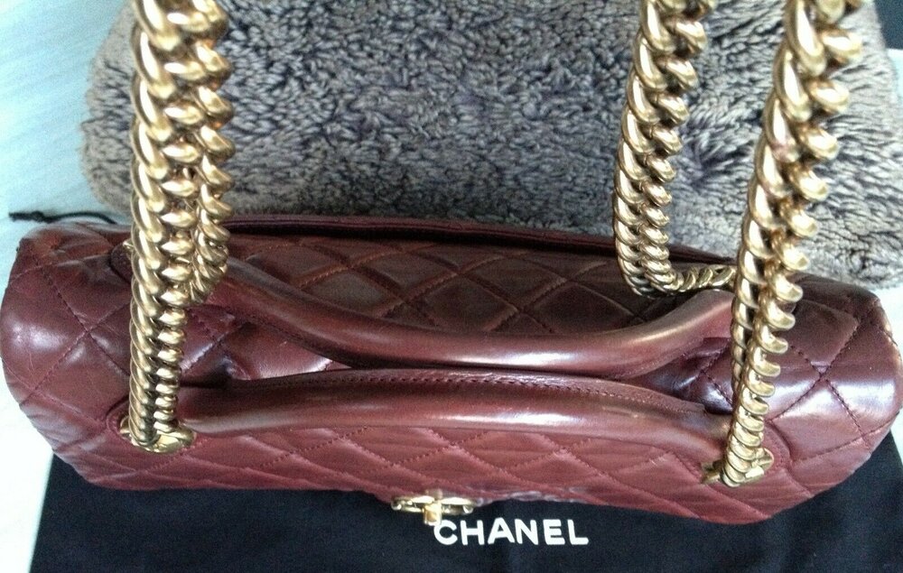 SOLD RARE CHANEL Bordeaux Burgundy Distressed Calfskin Castle Rock