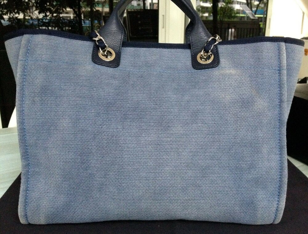 SOLD Chanel Deauville Denim Blue Silver Chain 2 Way Shoulder Hand