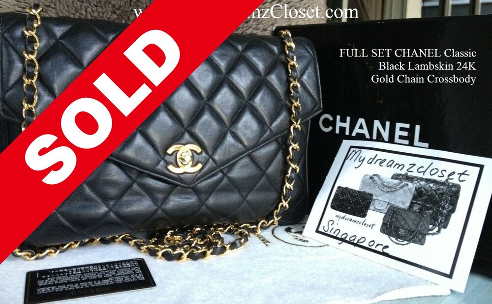 CHANEL Classic Black Quilted Lambskin 24K Gold Chain Crossbody 10.5 Flap  Bag - My Dreamz Closet