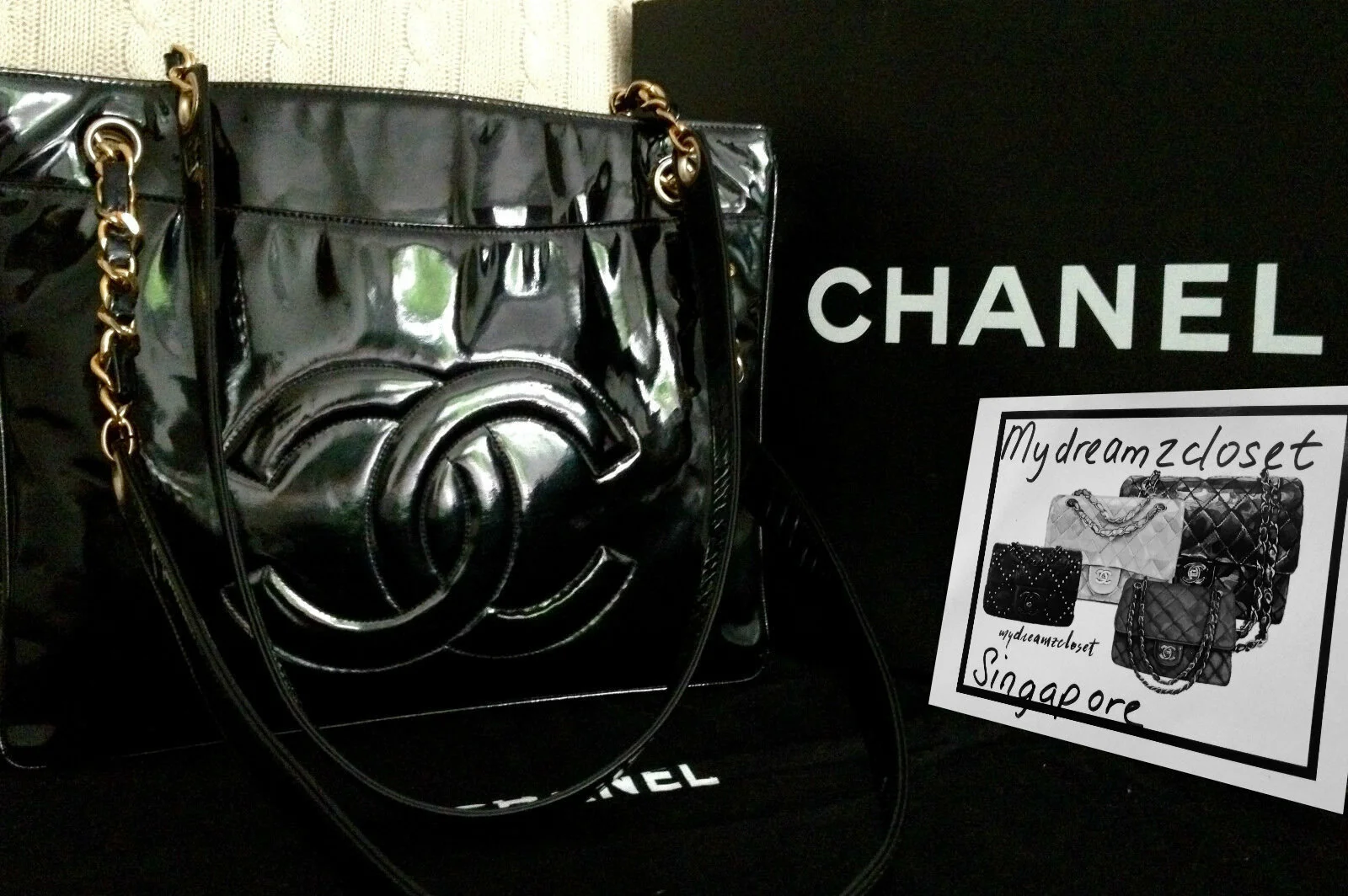 chanel black patent leather bag