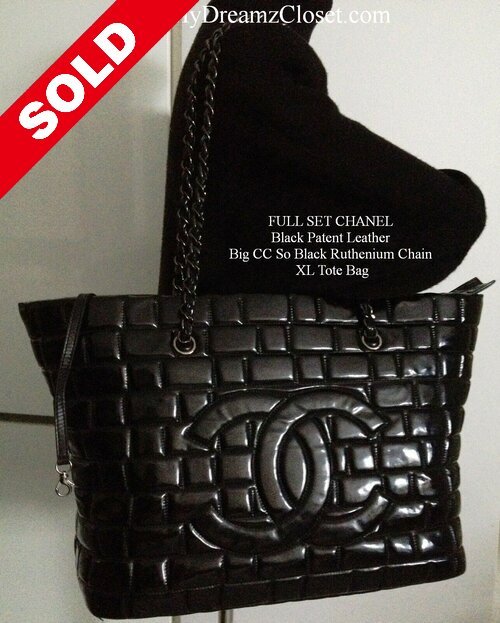 FULL SET Black Patent Leather Big CC So Black Ruthenium Chain XL Bag - My Dreamz