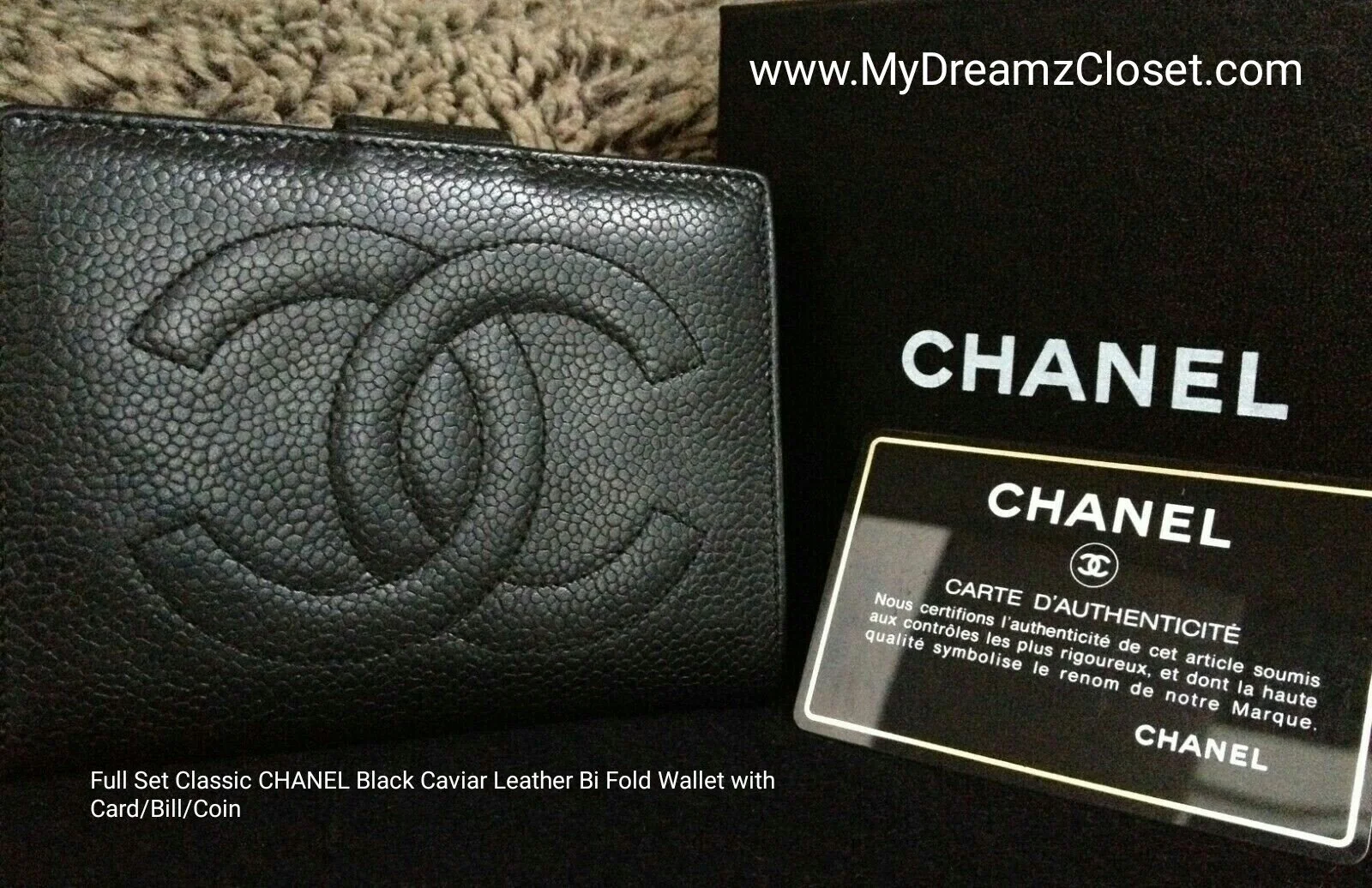 chanel bi fold wallet black caviar