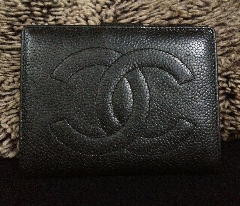 Full Set Classic CHANEL Black Caviar Leather Bi Fold Wallet with  Card/Bill/Coin<br/> - My Dreamz Closet