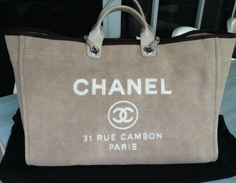 Rare Chanel Deauville Beige Brown 2 Way Shoulder Hand Held XL 20 Tote Bag  - My Dreamz Closet