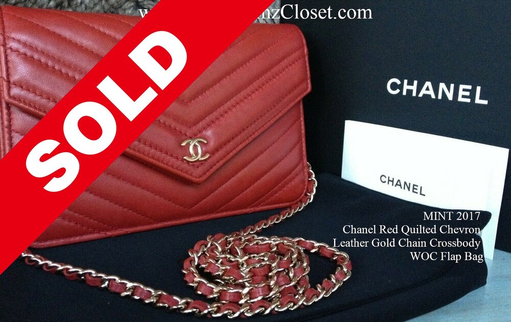 MINT 2017 Chanel Red Quilted Chevron Leather Gold Chain Crossbody WOC Flap  Bag - My Dreamz Closet
