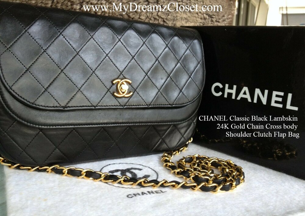 Chanel Black Quilted Lambskin Leather Box Bag with Gold Chain