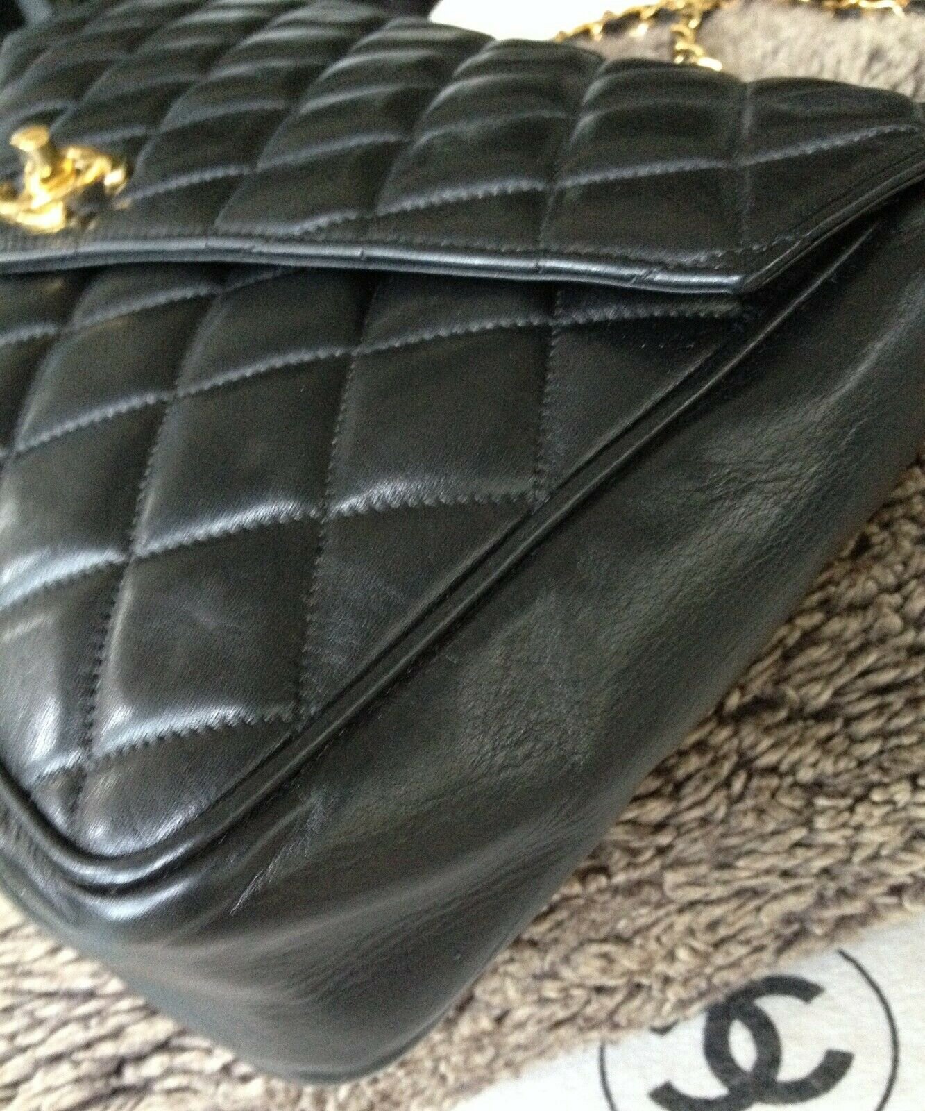 CHANEL Classic Black Quilted Lambskin 24K Gold Chain Crossbody 10.5 ...