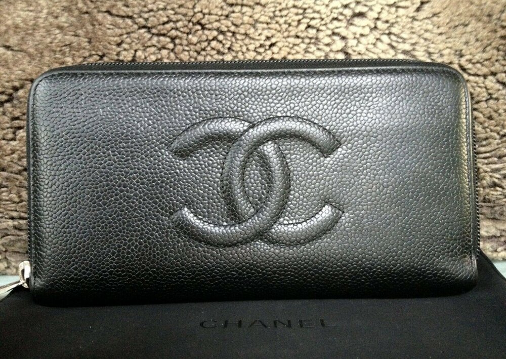 Mint Classic CHANEL Black Caviar Leather Silverware Zip Around 7.5 Long  Wallet - My Dreamz Closet