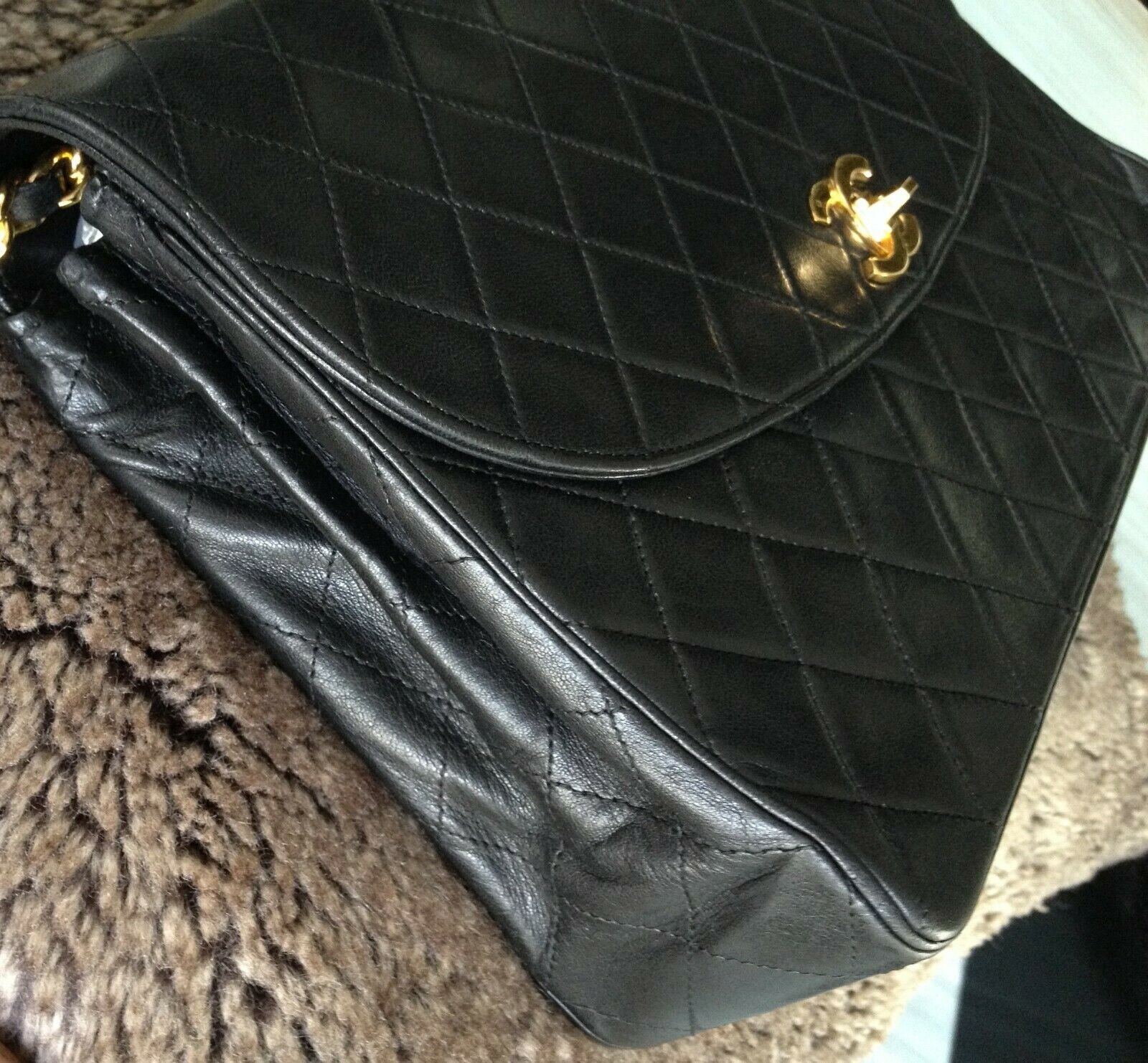 CHANEL Classic Black Quilted Lambskin 24K Gold Chain Crossbody 