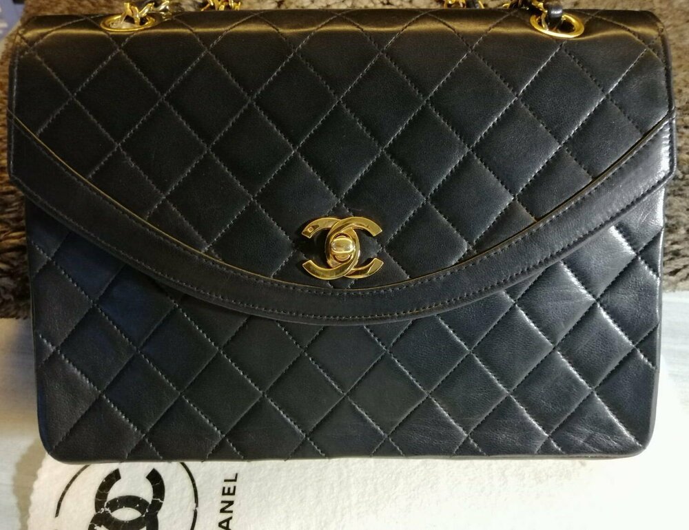 FULL SET CHANEL Classic Black Quilted Lambskin 24K Gold CC Chain