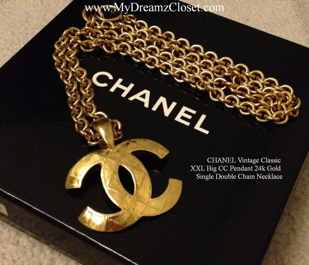 CHANEL Vintage Classic XXL Big CC Pendant 24k Gold Single Double Chain  Necklace - My Dreamz Closet
