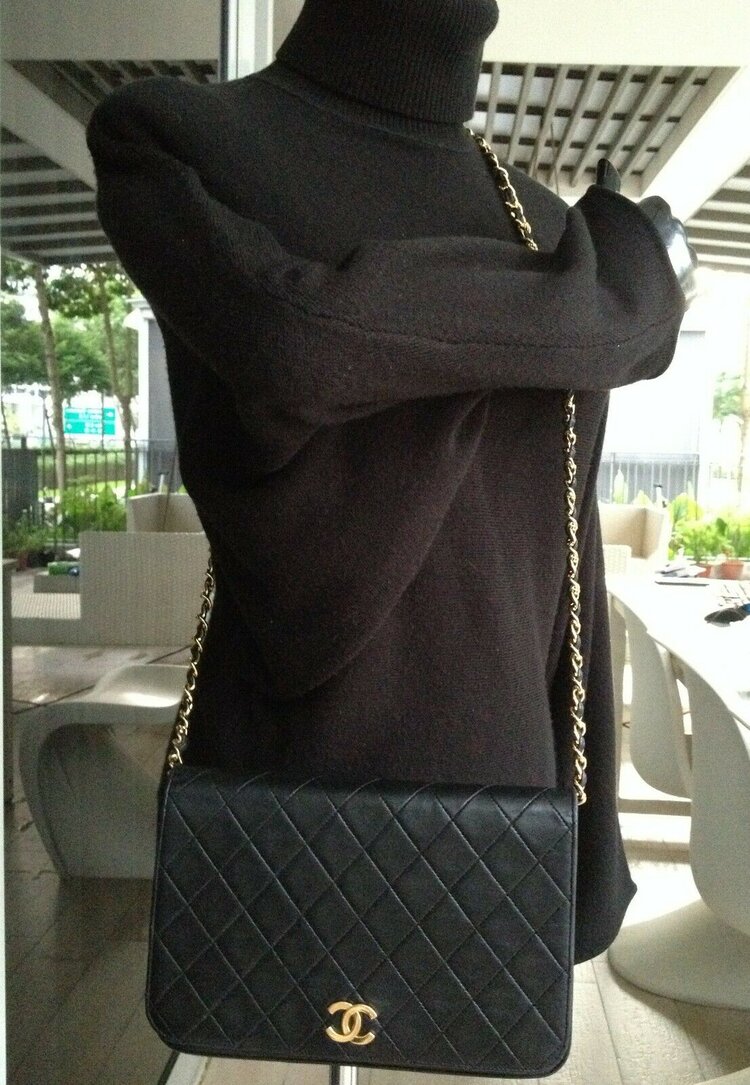 Chanel Vintage Black Satin Camillia Shoulder Bag
