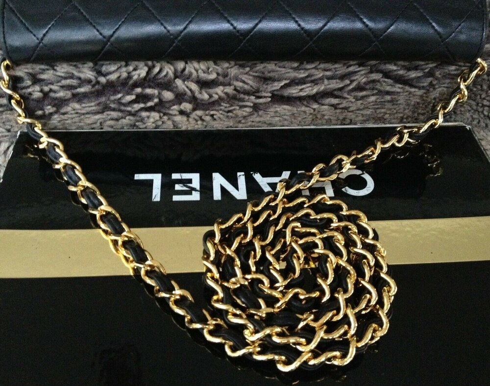 Vintage Chanel Black Classic Lambskin CC Gold Chain Crossbody