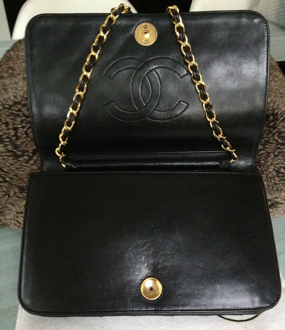 Chanel Black Vintage Lambskin Double CC Plated Crossbody Bag (ORXZ) CB/SA