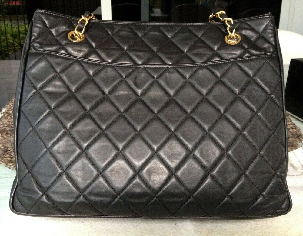 Chanel Classic Vintage Black Quilted Lambskin 24K Gold Chain CC