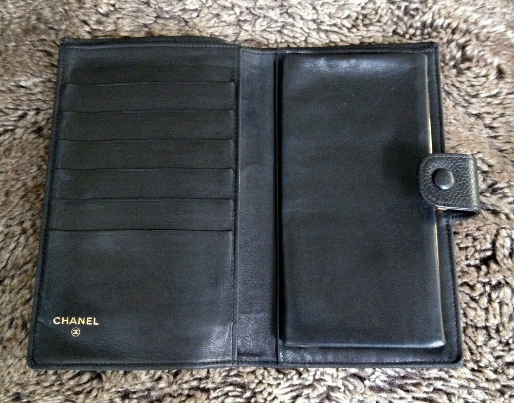 CHANEL Classic Black Caviar Leather Big CC Bi Fold Long Wallet Card/Bill/ Coin - My Dreamz Closet