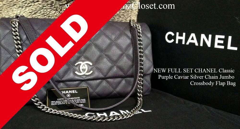 NEW FULL SET CHANEL Classic Purple Caviar Silver Chain Jumbo Crossbody Flap  Bag - My Dreamz Closet