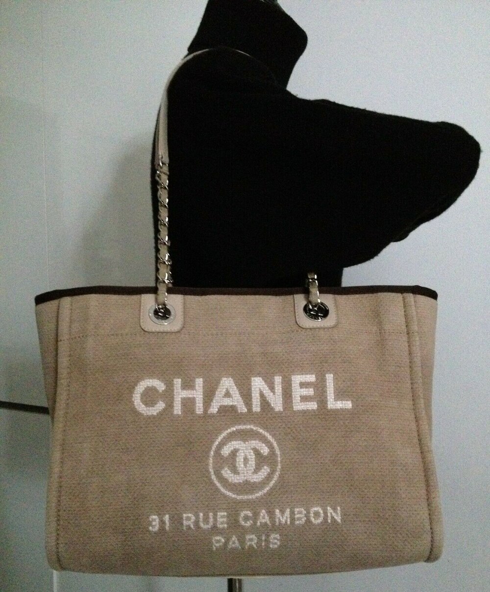 RARE CHANEL Deauville Beige Brown Leather Strap 14 Shoulder Shopping TOTE  BAG - My Dreamz Closet