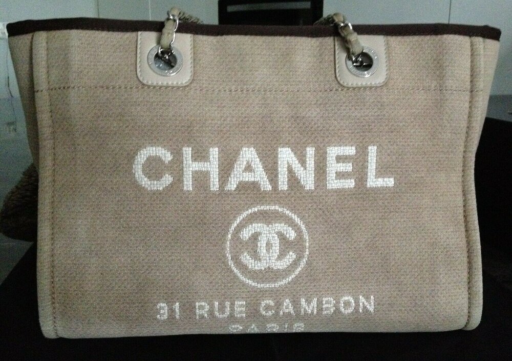 chanel deauville tote brown canvas
