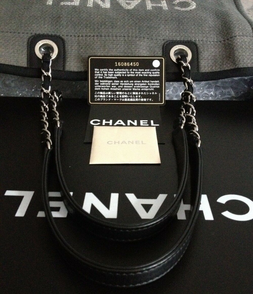 FULL SET CHANEL Deauville Gray BLUE Leather Strap 14 Shoulder Shopping  Tote Bag<br/> - My Dreamz Closet