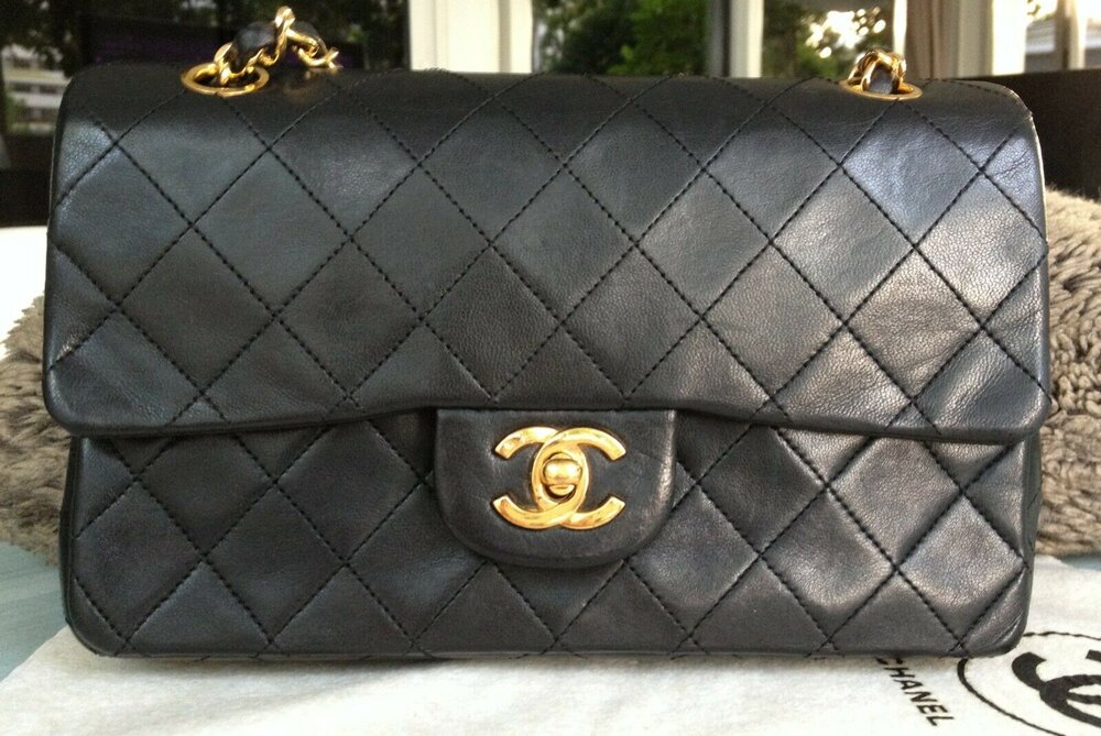 Vintage Chanel Classic Large Black Lambskin 2.55 Square Shape 