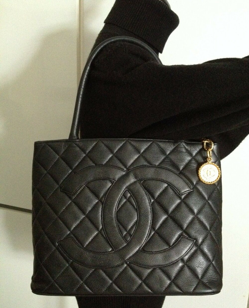 CHANEL Classic Black Caviar Quilted Leather Big CC 24K Gold