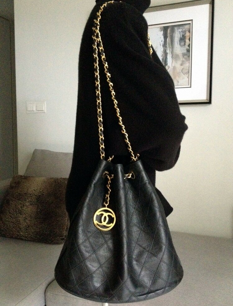 Chanel Black Calfskin Vintage Oversized CC Bucket Bag 24k GHW