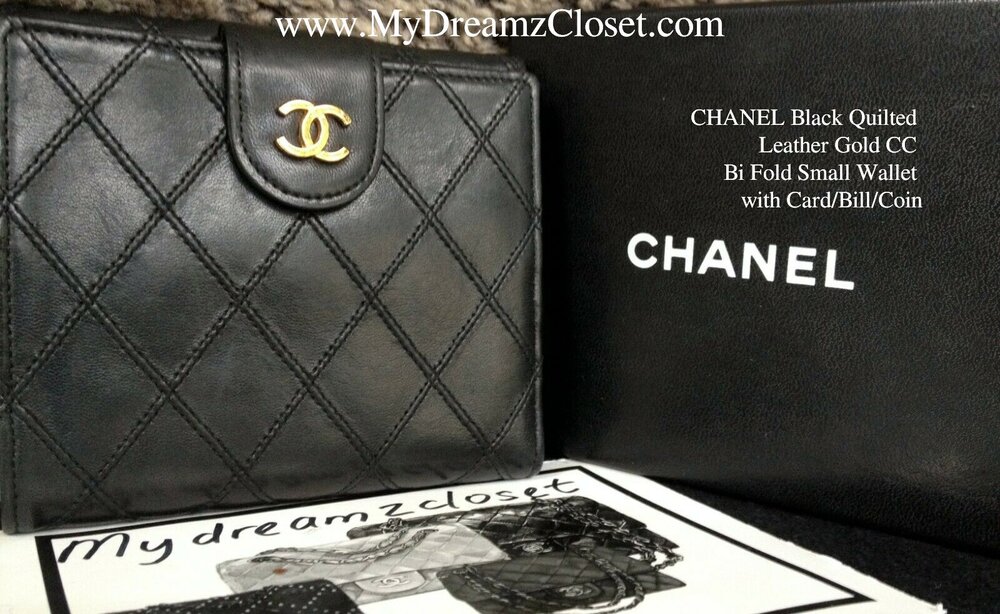 CHANEL Black Quilted Leather Gold CC Bi Fold Small Wallet with  Card/Bill/Coin - My Dreamz Closet