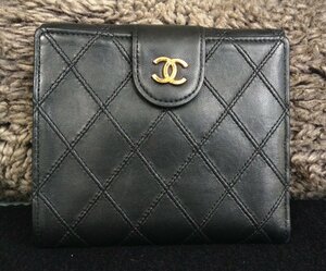 CHANEL Black Quilted Leather Gold CC Bi Fold Small Wallet with Card/Bill/ Coin - My Dreamz Closet