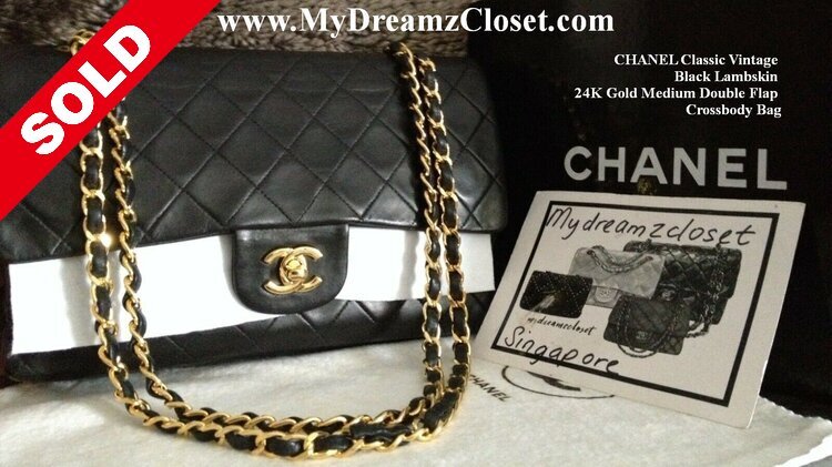 Rund ned Ung dame Give CHANEL Classic Vintage Black Lambskin 24K Gold Medium Double Flap Crossbody  Bag - My Dreamz Closet