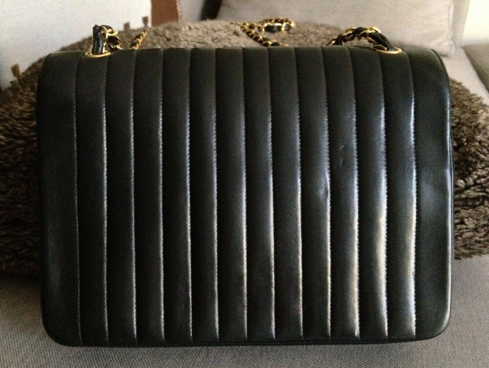 MINT CHANEL Classic Vintage Black Vertical Lambskin 24K Gold Chain Flap 9  Bag - My Dreamz Closet