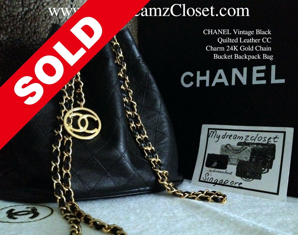 Chanel Vintage Black Quilted Leather Cc Charm 24K Gold Chain Bucket Backpack  Bag - My Dreamz Closet