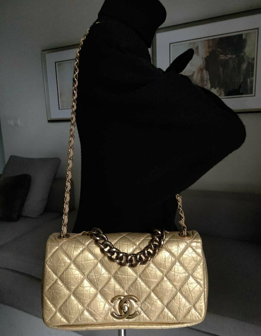 RARE CHANEL Classic Gold Quilted Calfskin Gold Chain 3 way Top Handle Flap  Bag - My Dreamz Closet