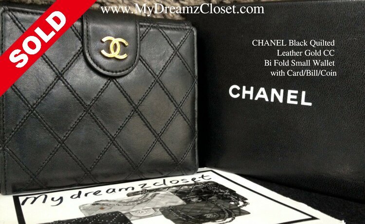 CHANEL Black Quilted Leather Gold CC Bi Fold Small Wallet with Card/Bill/Coin  - My Dreamz Closet