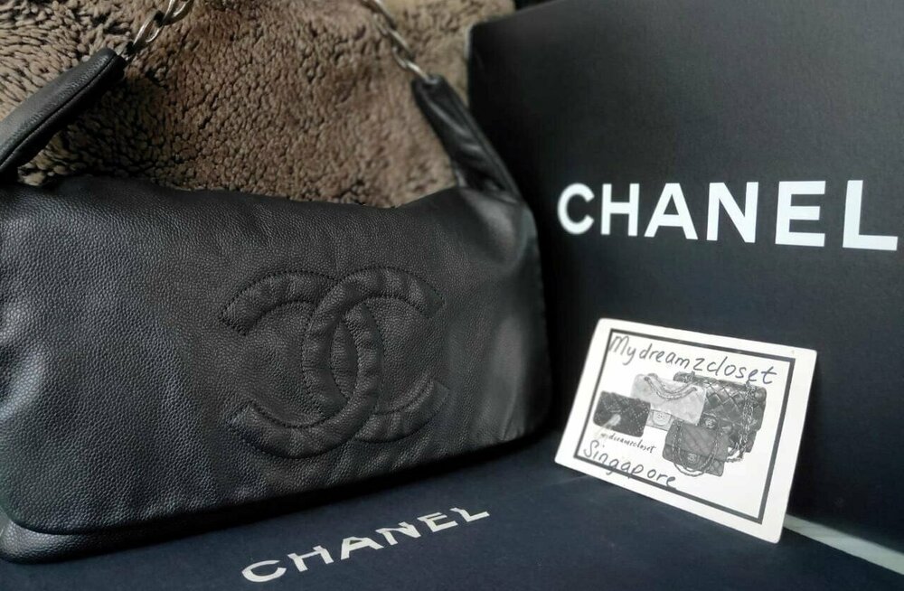 FULL SET CHANEL Classic Black Caviar Big CC Silver Ruthenium Chain 14 Hobo  Bag - My Dreamz Closet