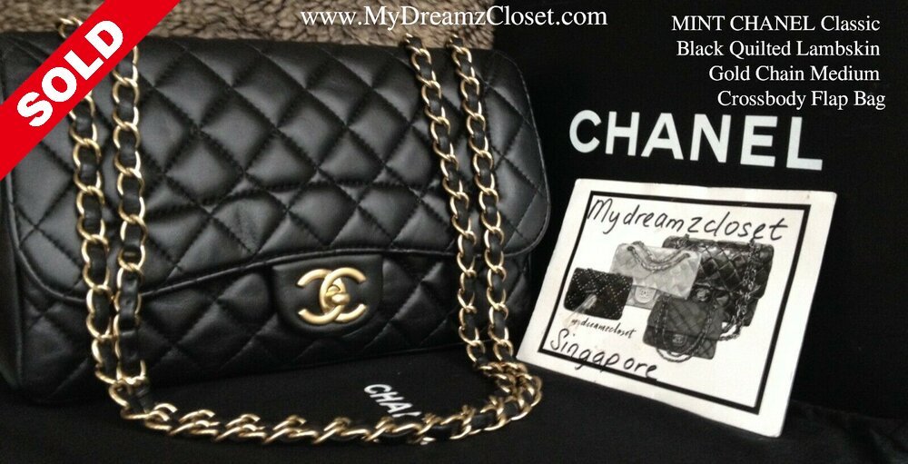 MINT CHANEL Classic Black Quilted Lambskin Gold Chain Medium Crossbody Flap  Bag - My Dreamz Closet