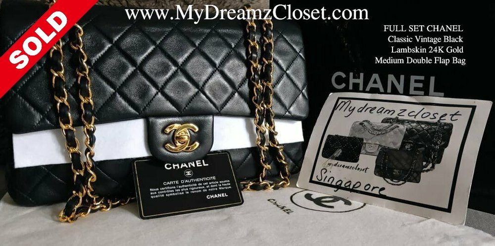 FULL SET CHANEL Classic Vintage Black Lambskin 24K Gold Medium Double Flap  Bag - My Dreamz Closet