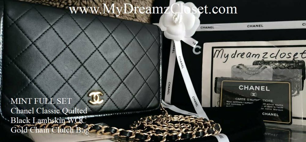 MINT FULL SET Chanel Classic Quilted Black Lambskin WOC Gold Chain Clutch  Bag - My Dreamz Closet