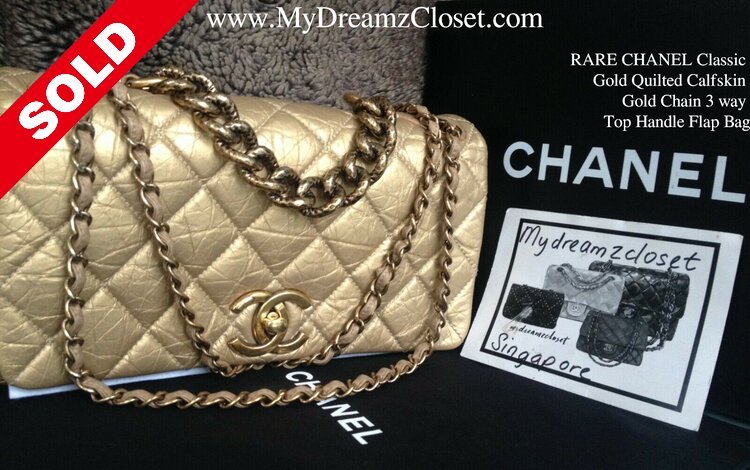 Rare Chanel Classic Gold Quilted Calfskin Gold Chain 3 Way Top Handle Flap  Bag - My Dreamz Closet