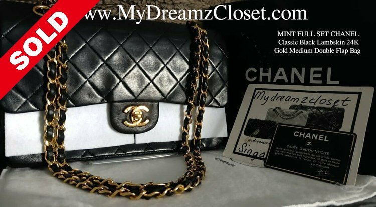 SOLD - MINT FULL SET CHANEL Classic Black Lambskin 24K Gold Medium Double  Flap Bag - My Dreamz Closet