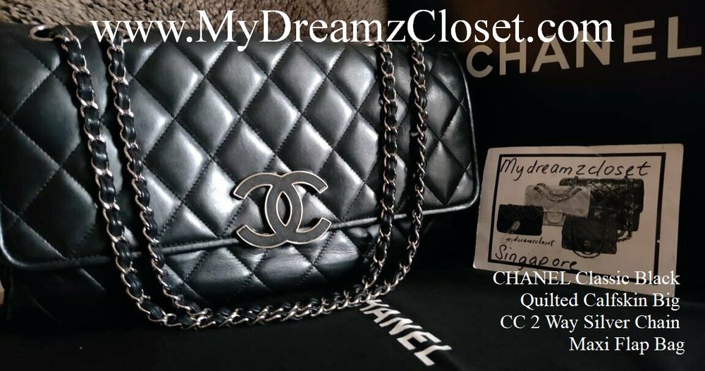 CHANEL Classic Black Quilted Calfskin Big CC 2 Way Silver Chain Maxi Flap  Bag - My Dreamz Closet