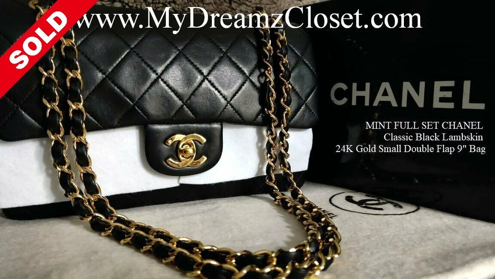 SOLD - MINT FULL SET CHANEL Classic Black Lambskin 24K Gold Small Double  Flap 9 Bag - My Dreamz Closet
