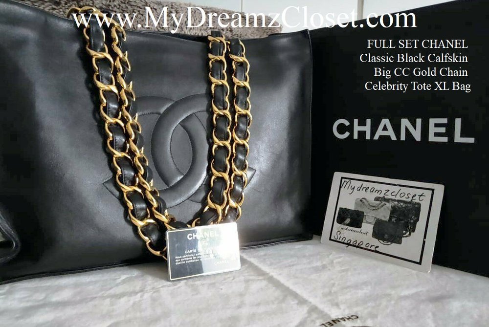 SOLD - FULL SET CHANEL Classic Black Calfskin Big CC Gold Chain Celebrity  Tote XL Bag - My Dreamz Closet