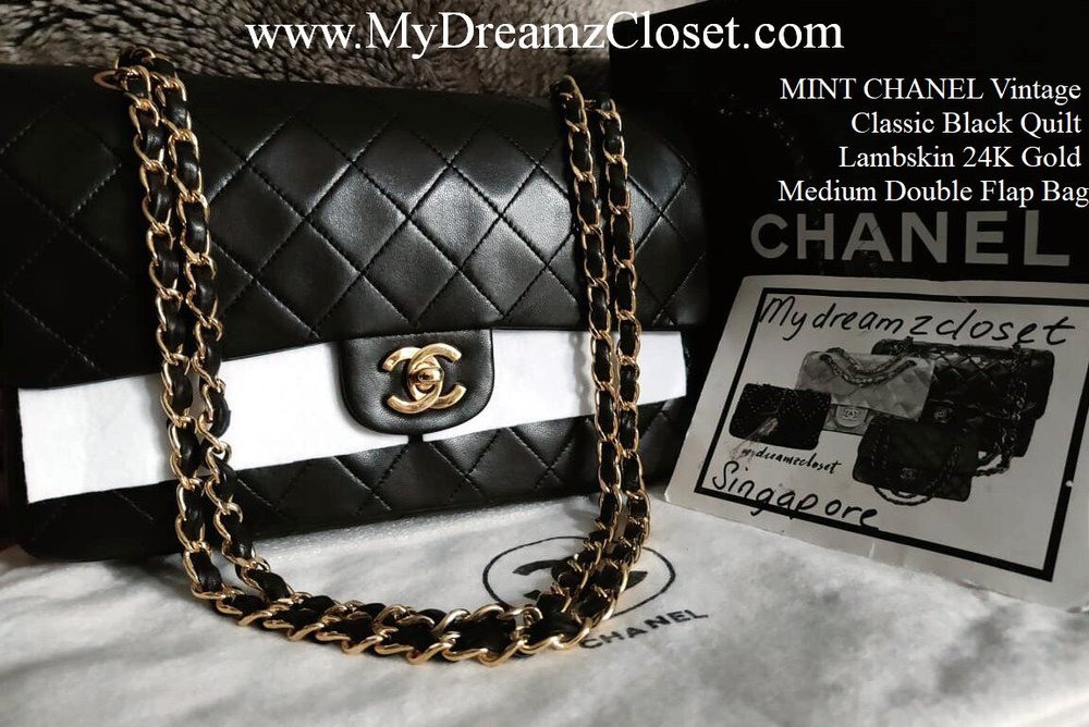 SOLD - MINT CHANEL Vintage Classic Black Quilt Lambskin 24K Gold Medium  Double Flap Bag - My Dreamz Closet