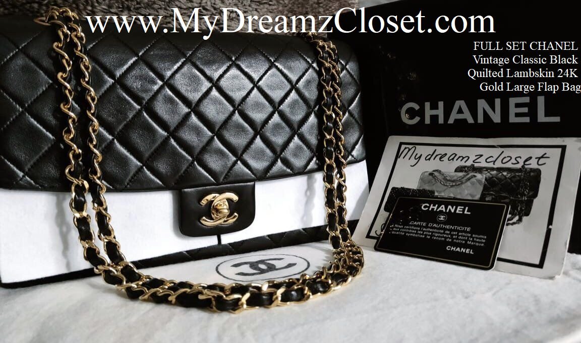 CHANEL Vintage Lambskin Small Full Flap Bag black 24k gold plated hardware   Preloved Lux Canada