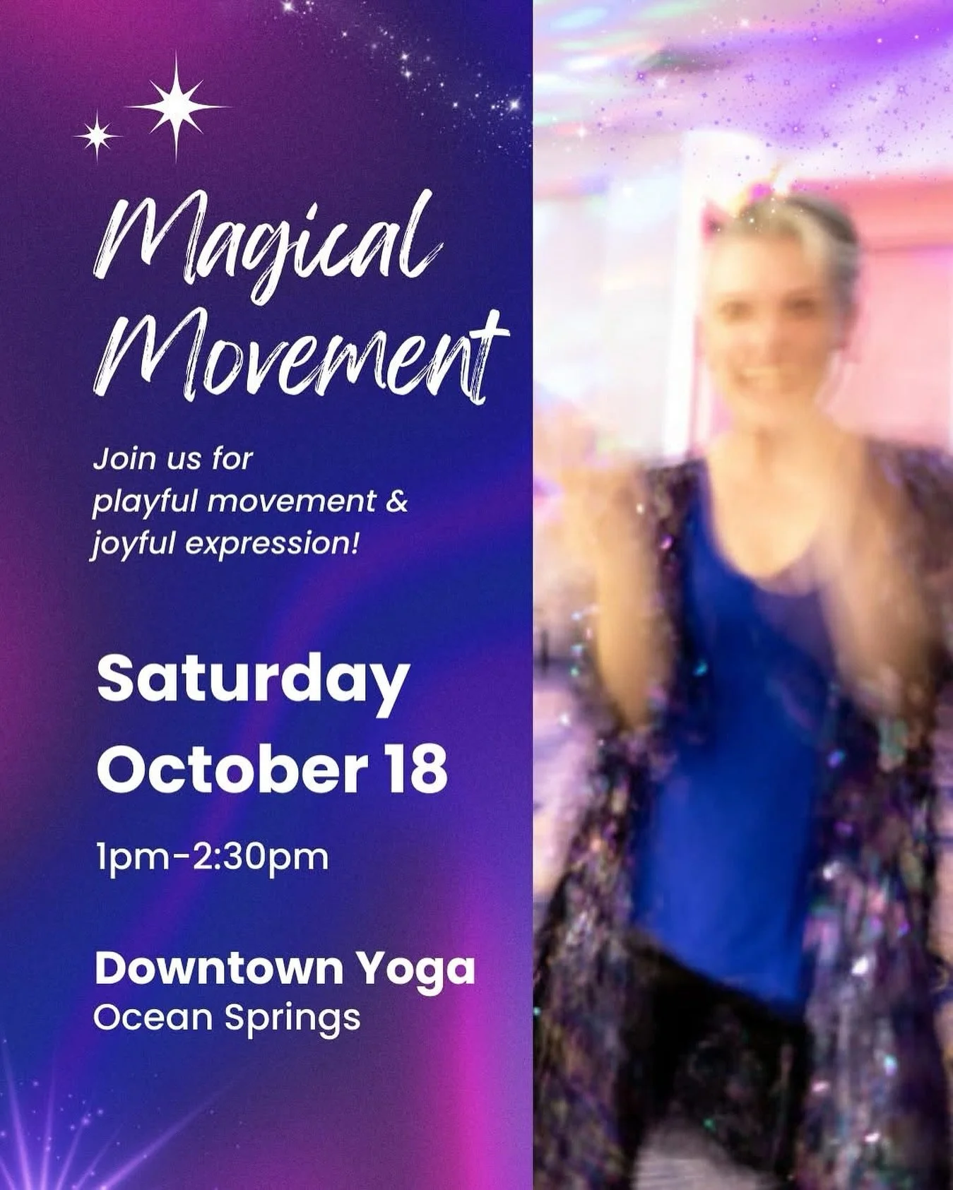 Join us where movement, music, and magic meet! This 1.5 hour workshop is an invitation to playfully reconnect with your body and rediscover the joy of embodied expression. We&rsquo;ll begin and end with gentle, yoga-inspired stretches to help you fee